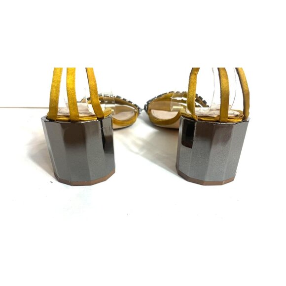 Zara Geometric Heeled Beaded Sandal Mustard Yellow Ankle Strap Size EU 39 / US 8 - Picture 9 of 12